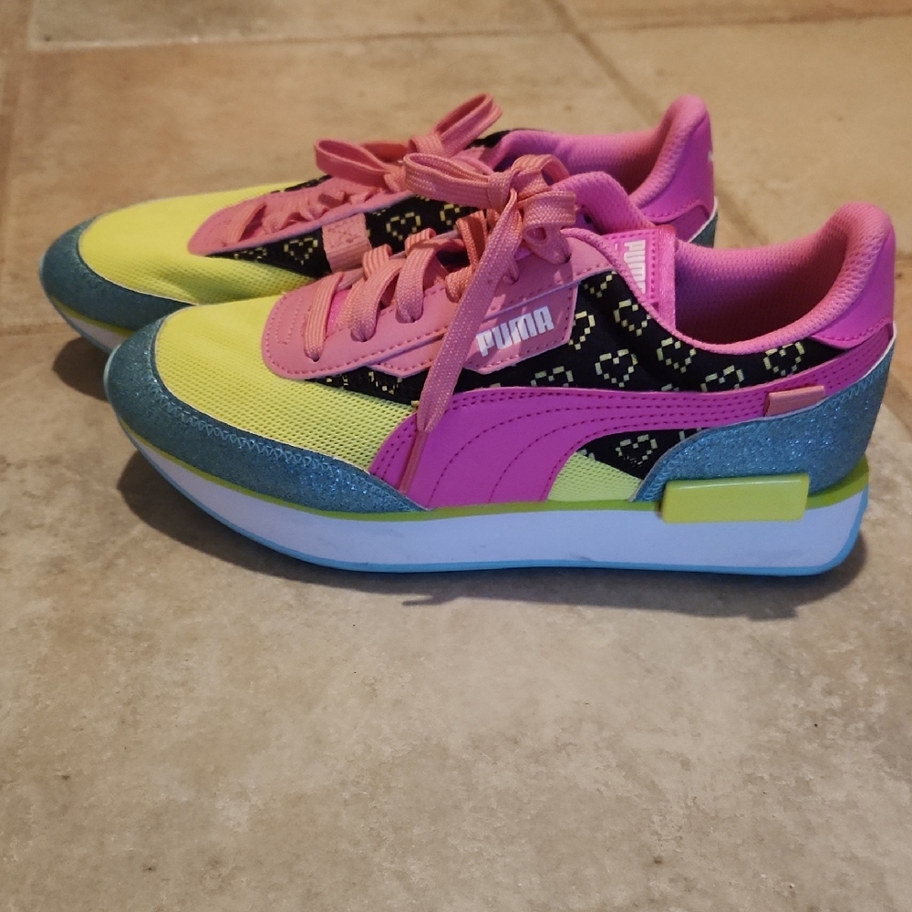 Puma Kids Neon Pink, Yellow & Teal Colorblock Sneakers